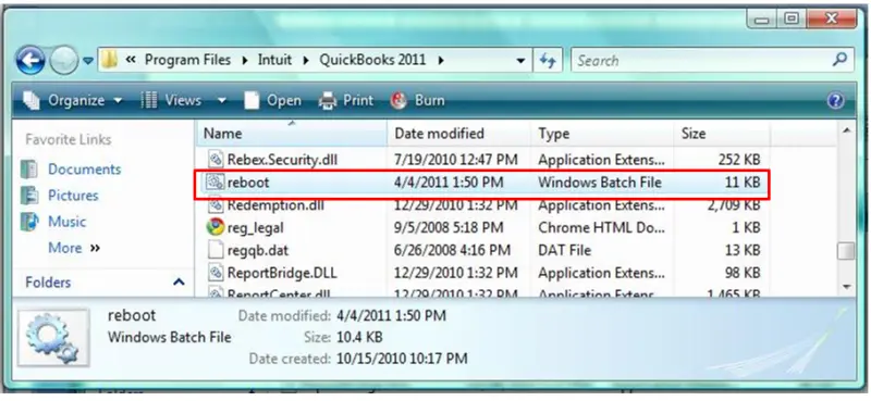 Run ‘reboot.bat’ file - Screenshot Image