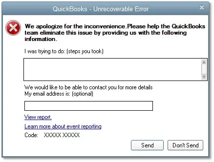 QuickBooks Unrecoverable Error Message-xxxxx-xxxxx - Screenshot