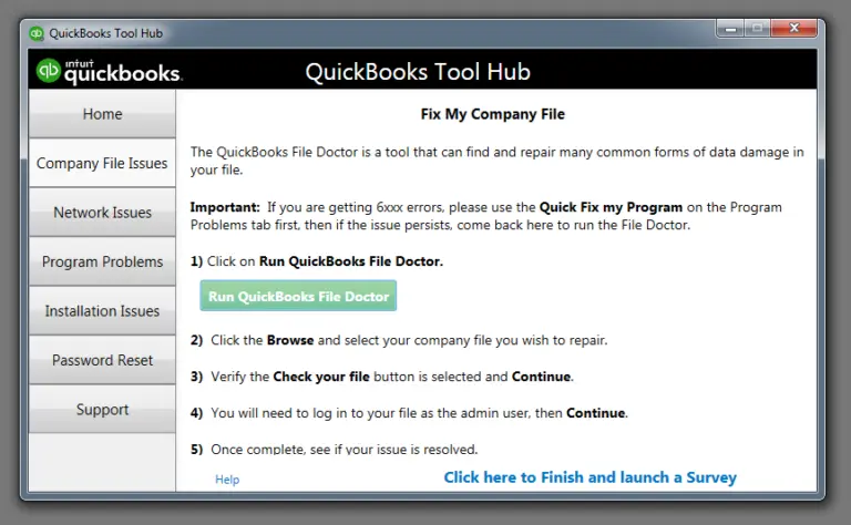 Company file issues - QB tool hub - Screenshot