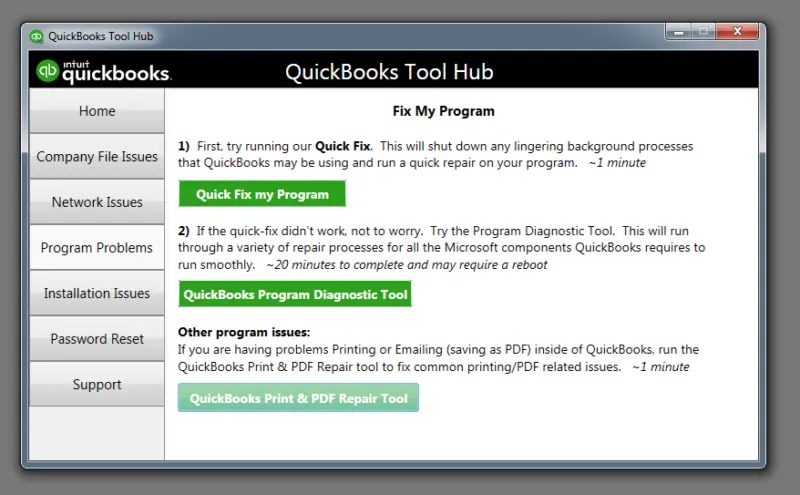 Program problems - QB tool hub - Screenshot