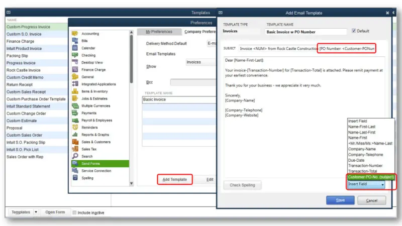 Make purchase order as subject line - Screenshot