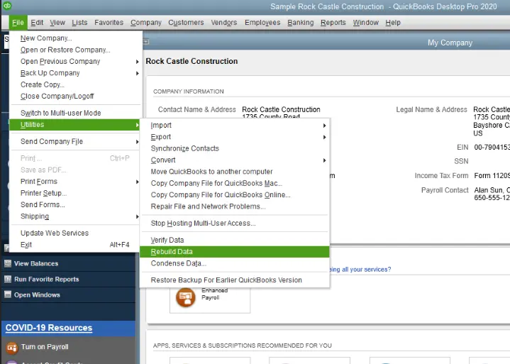 Rebuilding the data file - Screenshot