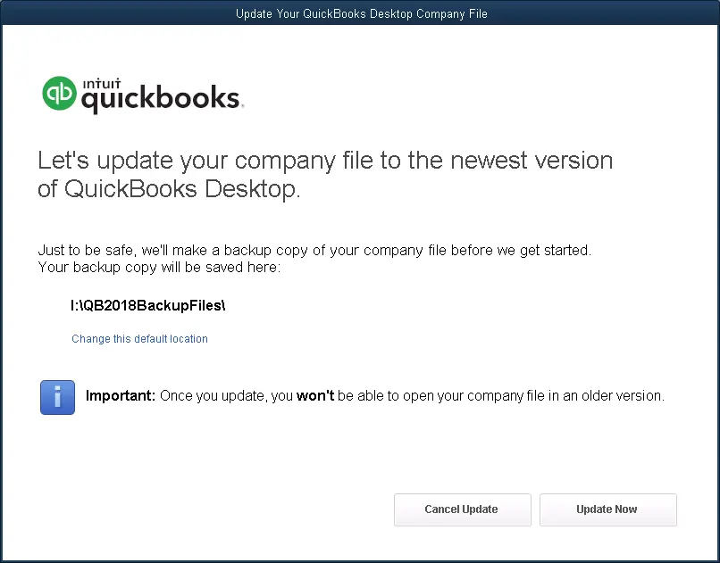 Update the QuickBooks company file to the newer version - Screenshot